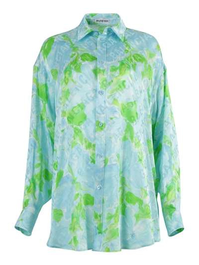 Shop Balenciaga Leaf Vine Print Blouse In Blue