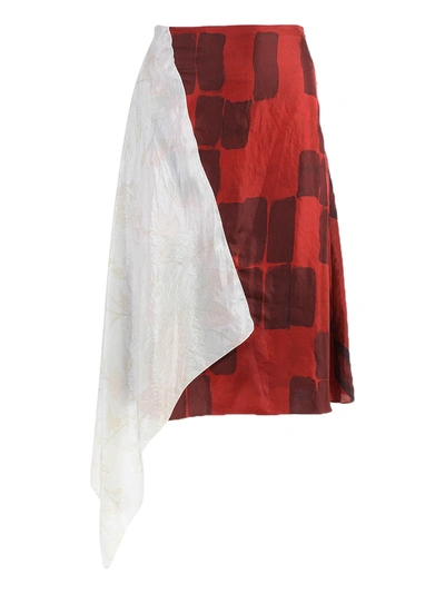 Shop Marine Serre Red And Ivory Upcycled Asymmetric Skirt