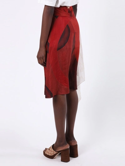 Shop Marine Serre Red And Ivory Upcycled Asymmetric Skirt