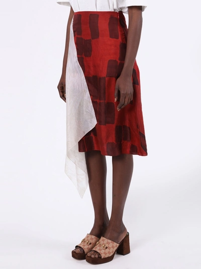 Shop Marine Serre Red And Ivory Upcycled Asymmetric Skirt