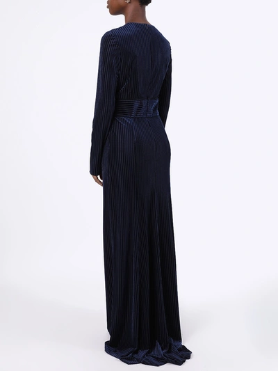 Shop Galvan Navy Pinstripe Gown