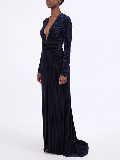 Shop Galvan Navy Pinstripe Gown