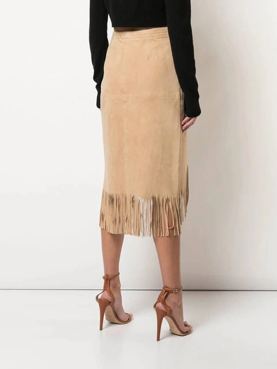 Shop Altuzarra Fringed Suede Skirt In Neutral