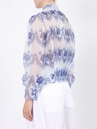 Shop Simone Rocha White And Blue Sheer Ruffled Blouse