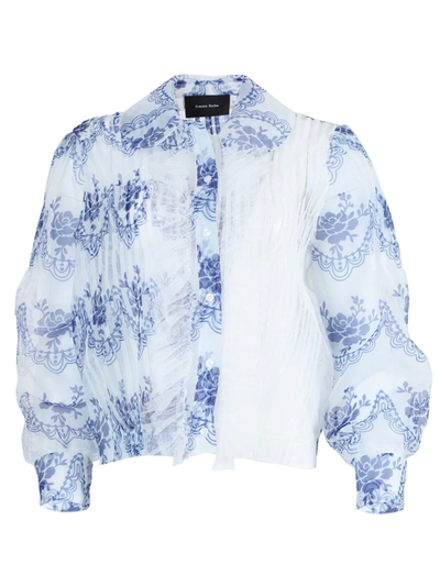 Shop Simone Rocha White And Blue Sheer Ruffled Blouse