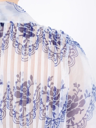 Shop Simone Rocha White And Blue Sheer Ruffled Blouse