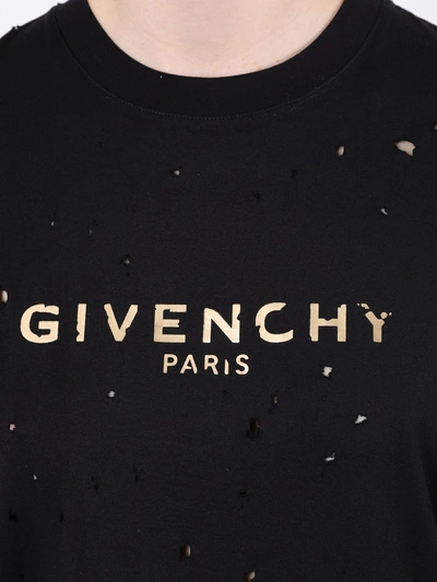 Shop Givenchy Black & Gold Distressed Logo T-shirt