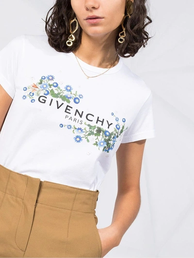 Shop Givenchy Blue Daisy Logo T-shirt In White