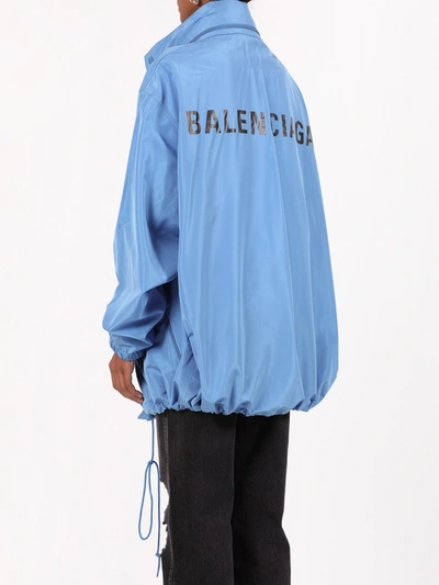 Shop Balenciaga Oversized Logo Windbreaker In Blue