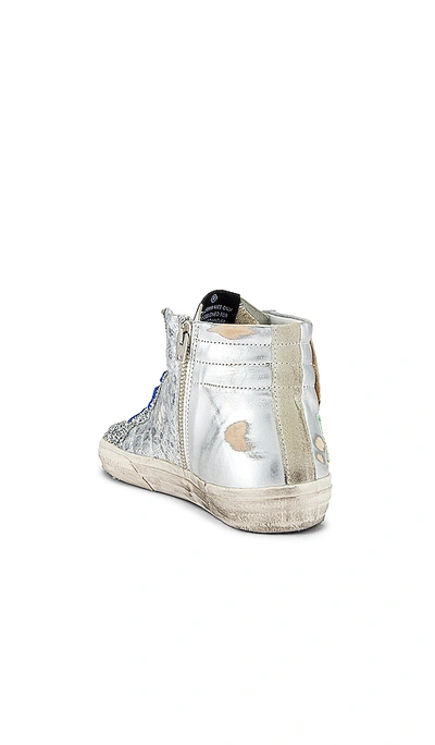 Shop Golden Goose Slide Sneaker In Silver  Green Glitter & White