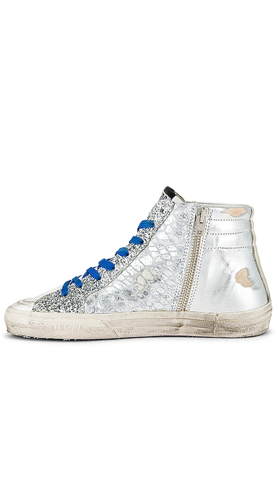 Shop Golden Goose Slide Sneaker In Silver  Green Glitter & White