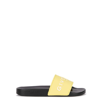 Shop Givenchy Yellow Logo Rubber Sliders