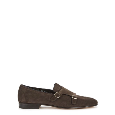 Shop Santoni Brown Suede Monk-strap Shoes