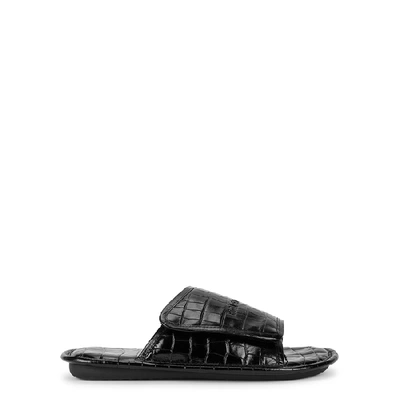 Shop Balenciaga Black Crocodile-embossed Leather Sandals