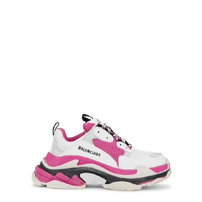 Shop Balenciaga Triple S Pink Mesh And Nubuck Sneakers In White