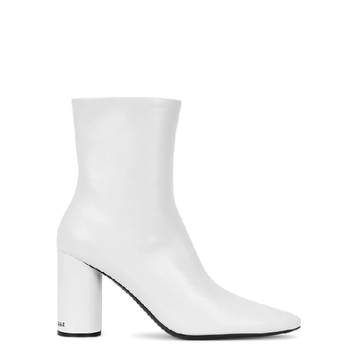 Shop Balenciaga Oval 90 Glossed Leather Ankle Boots In White And Black