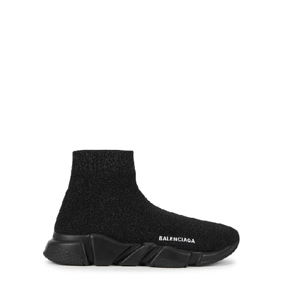 Shop Balenciaga Speed Glittered Stretch-knit Sneakers In Black