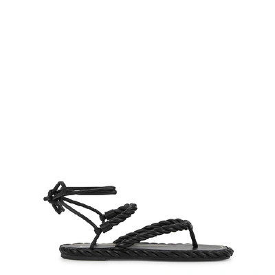 Shop Valentino Garavani The Rope Black Leather Sandals
