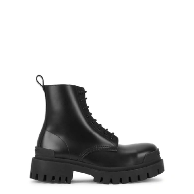 Shop Balenciaga Strike 50 Black Leather Ankle Boots