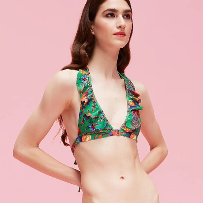 Shop La Doublej Rouches Bikini Top In Pavone Verde