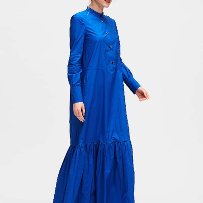 Shop La Doublej Maxi Shirt Dress In Tinta Unita Blu