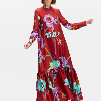La Doublej Printed Silk Maxi Shirt Dress In Maneater Rosso