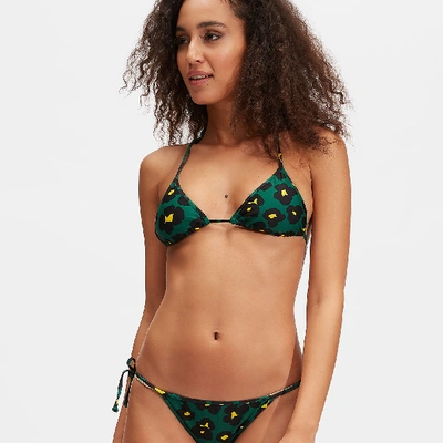 Shop La Doublej Triangle Bikini Top In Flower Leopard Verde