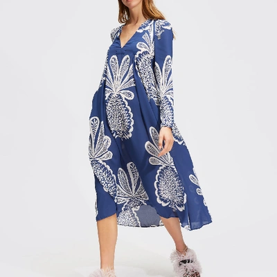 Shop La Doublej V Trapezio Dress In Big Pineapple Blu