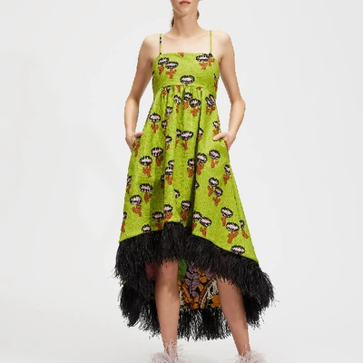 La Doublej La Scala Feather-hem Dress In Chirpy Cactus Verde