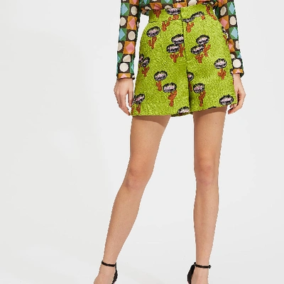 La Doublej Good Butt Cactus-print Shorts In Chirpy Cactus Verde