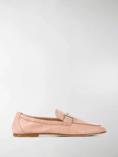 Shop Tod's Crocodile-printed Leather Loafers In Pink