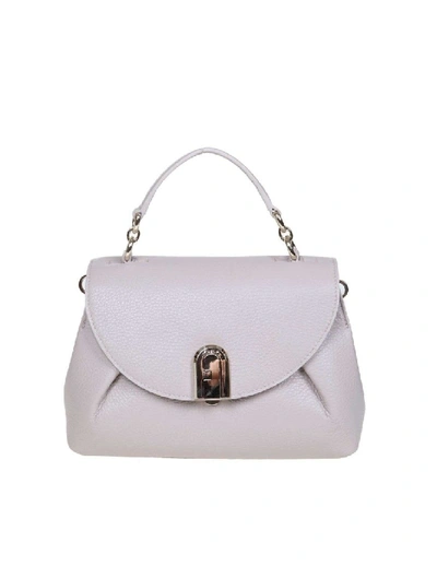 Shop Furla Sleek S Hand Bag In Beige Color Leather In White
