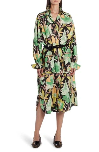 Shop Fendi Dream Garden Print Long Sleeve Cotton Shirtdress In Black