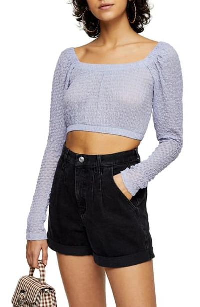 Shop Topshop Long Sleeve Textured Crop Top In Lilac