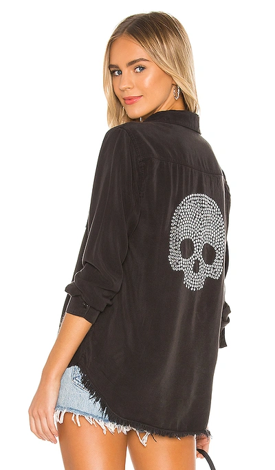 Shop Lauren Moshi Sloane Nailhead Skull Button Up Denim Shirt In Onyx