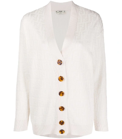 Shop Fendi White Tonal Ff Print Cardigan