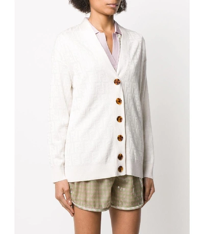 Shop Fendi White Tonal Ff Print Cardigan