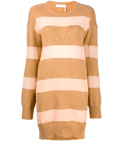 Shop Chloé Striped Camel And Pink Knit Dress In Neutral