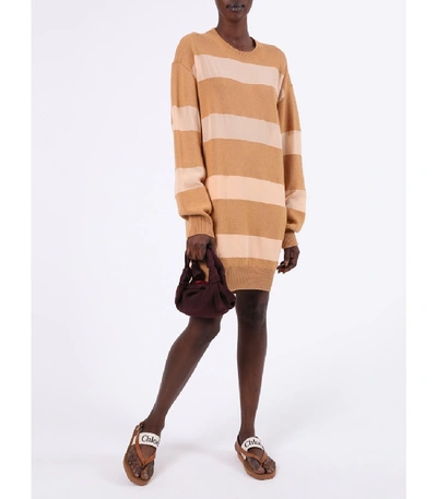 Shop Chloé Striped Camel And Pink Knit Dress In Neutral