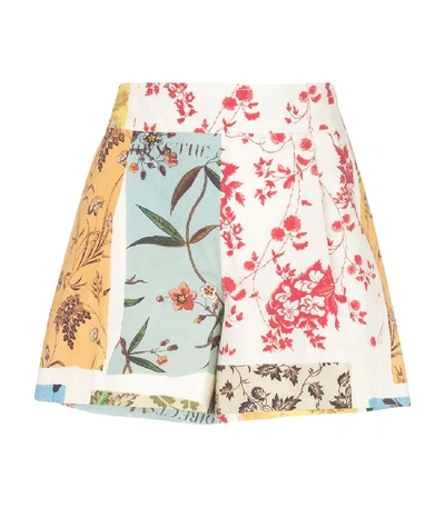 Shop Oscar De La Renta Multicolored Paneled High-waisted Shorts