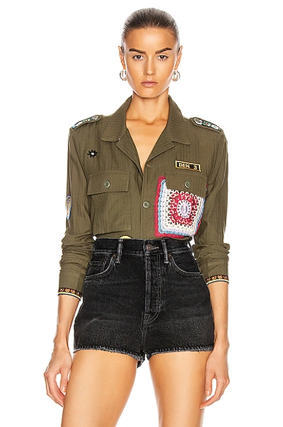 Shop Amiri Crotchet Patch Military Top In Military Green