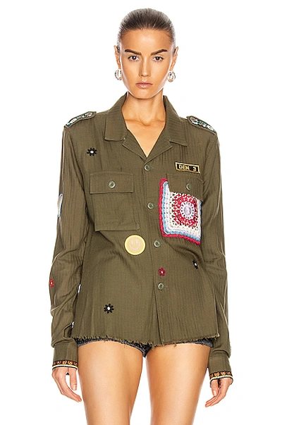 Shop Amiri Crotchet Patch Military Top In Military Green