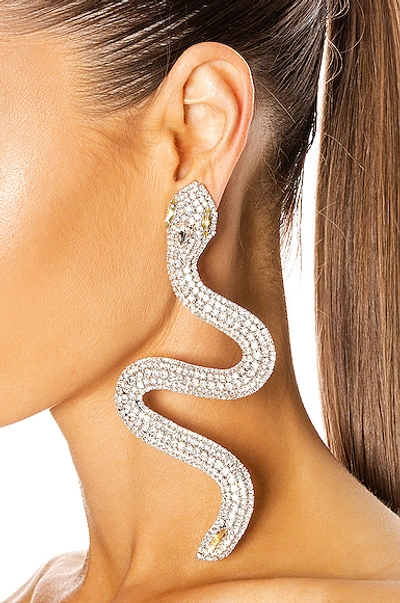Shop Alessandra Rich Snake Earrings In Crystal
