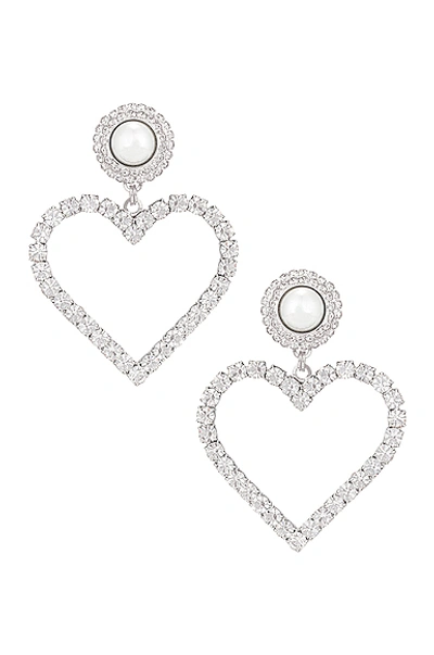Shop Alessandra Rich Heart Earrings In Crystal