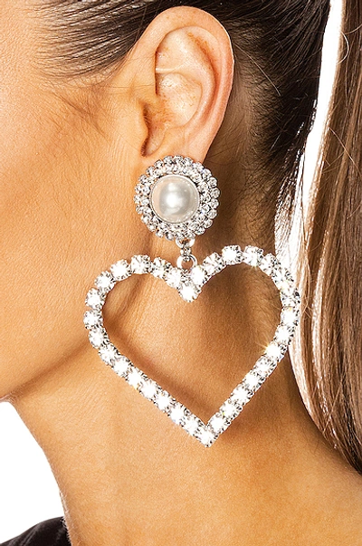 Shop Alessandra Rich Heart Earrings In Crystal