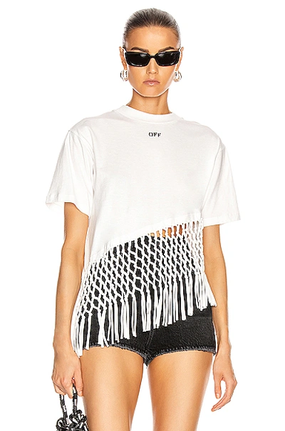 Shop Off-white Asymmetrical Fishnet Hem Tee In White