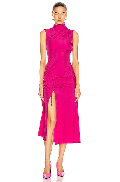 Shop Off-white Short Dna Spiral Split Dress In Fuchsia