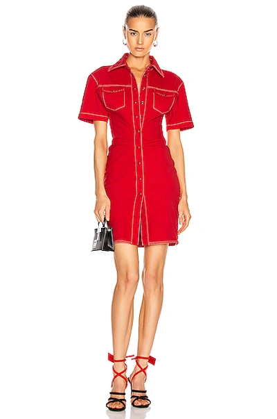 Shop Off-white Denim Dress In Red