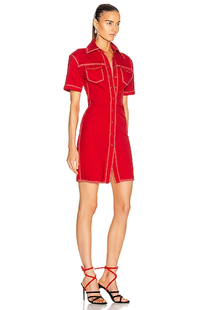 Shop Off-white Denim Dress In Red