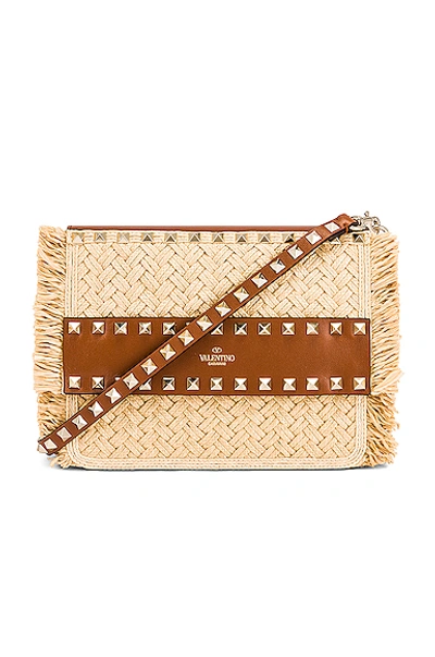 Shop Valentino Small Rockstud Shoulder Bag In Natural & Selleria